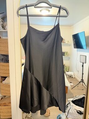 Sleek Black Satin Slip Mini Dress